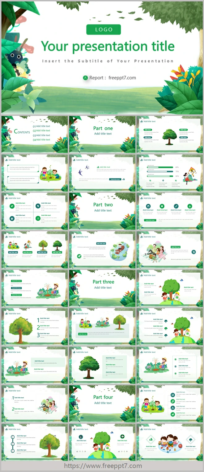 Green Cartoon Forest Background PowerPoint Templates & Google Slides