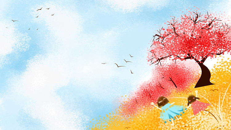 <b>Enchanting Cartoon Sky Flower Tree PPT Backgrounds</b>